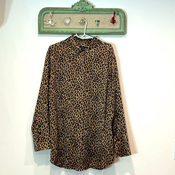 Dana Buchanan silk leopard print plus size 14/1X long sleeve button down shirt - Picture 1 of 5